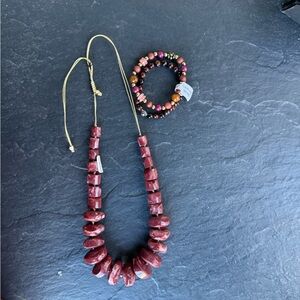 Elegant Eggplant Beaded Necklace and Bracelets Set, nwot/nwot